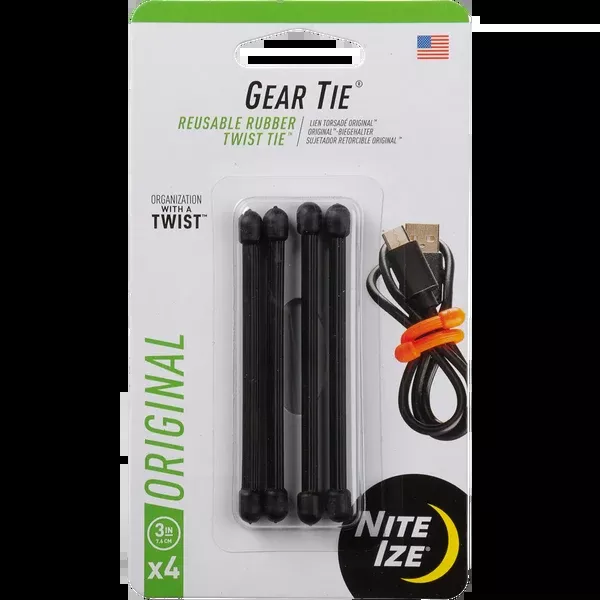 Gear Tie Reusable Rubber Twist Tie 3" - 4 Pack