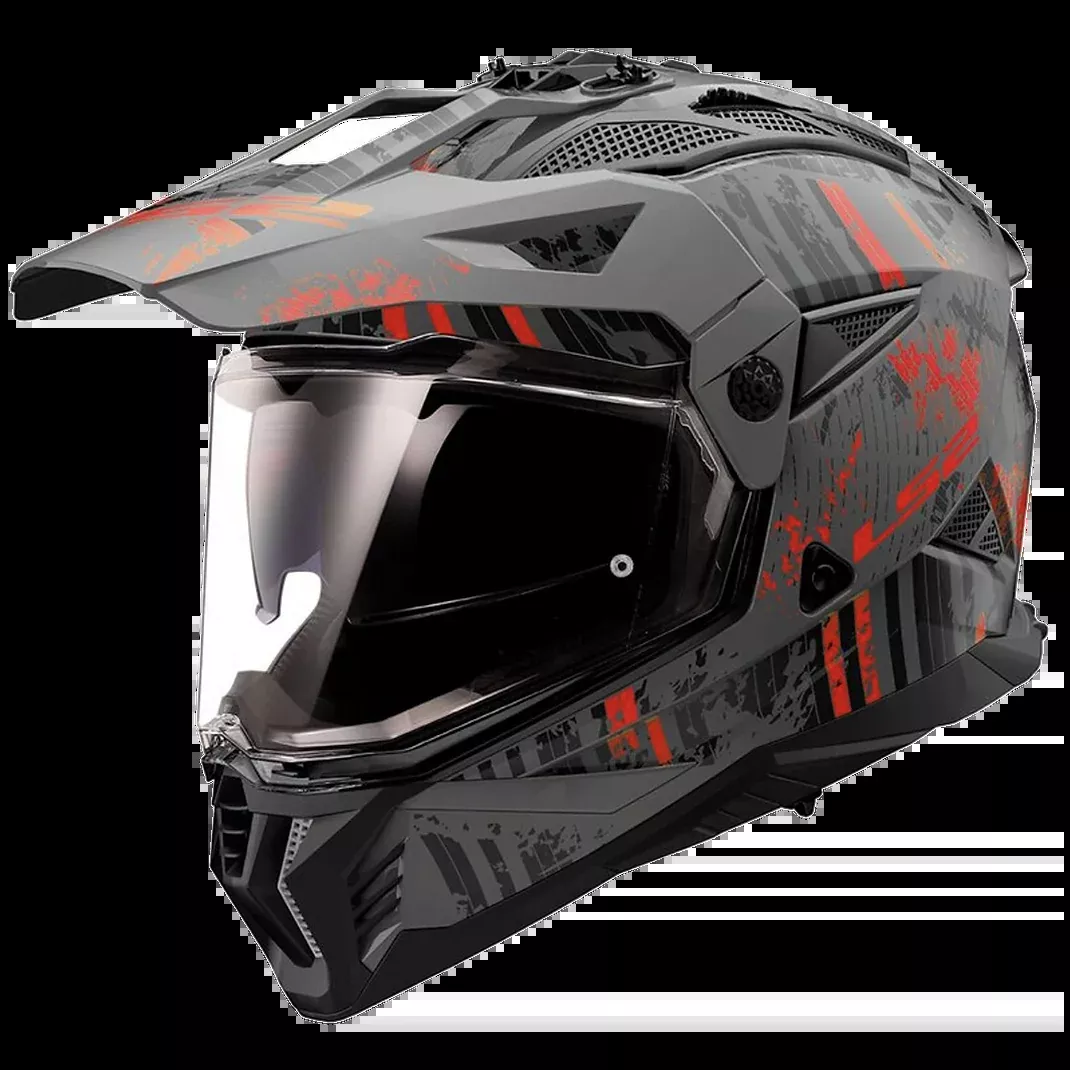 LS2 Blaze II Crazy Adventure Motorcycle Helmet W/ SunShield Matte Dark Gray/Red