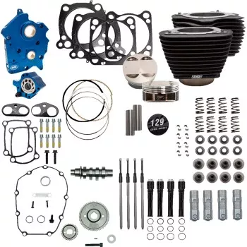 S&S Cycle 129" Power Package Engine Performance Kit - Gear Drive - Oil Cooled - Non-Highlighted Fins - M8