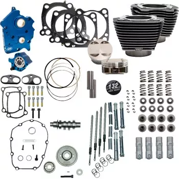 S&S Cycle 132" Power Package Engine Performance Kit - Gear Drive - Water Cooled - Highlighted Fins - M8