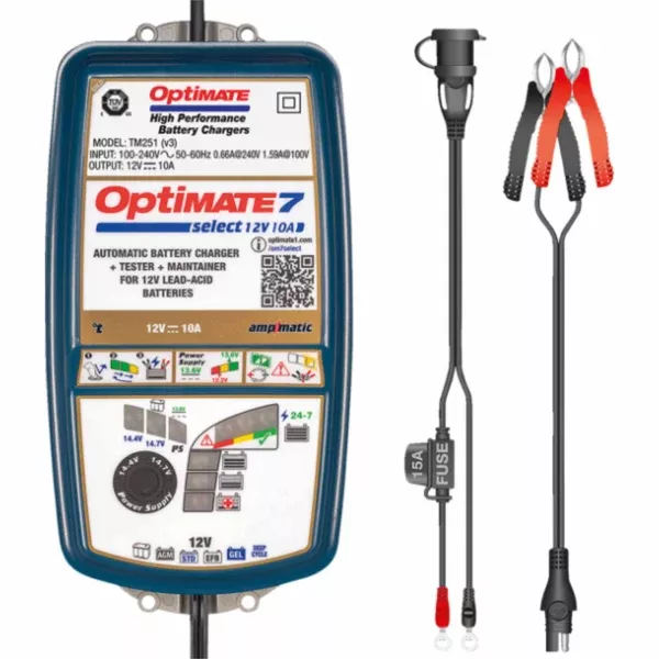 Tecmate OptiMate™ 7 Select Battery Charger and Maintainer Motorcycle Tool Accessories